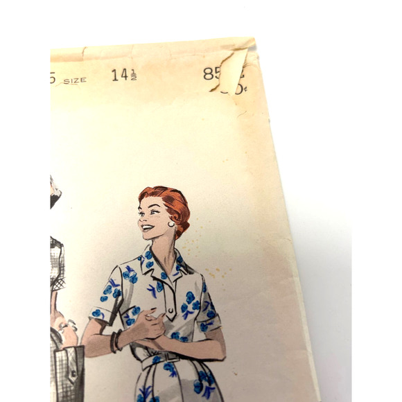 Butterick Vintage 1950's Pattern #8512 Women's Half Size Shirt Dress Size 14.5 - Picture 3 of 6